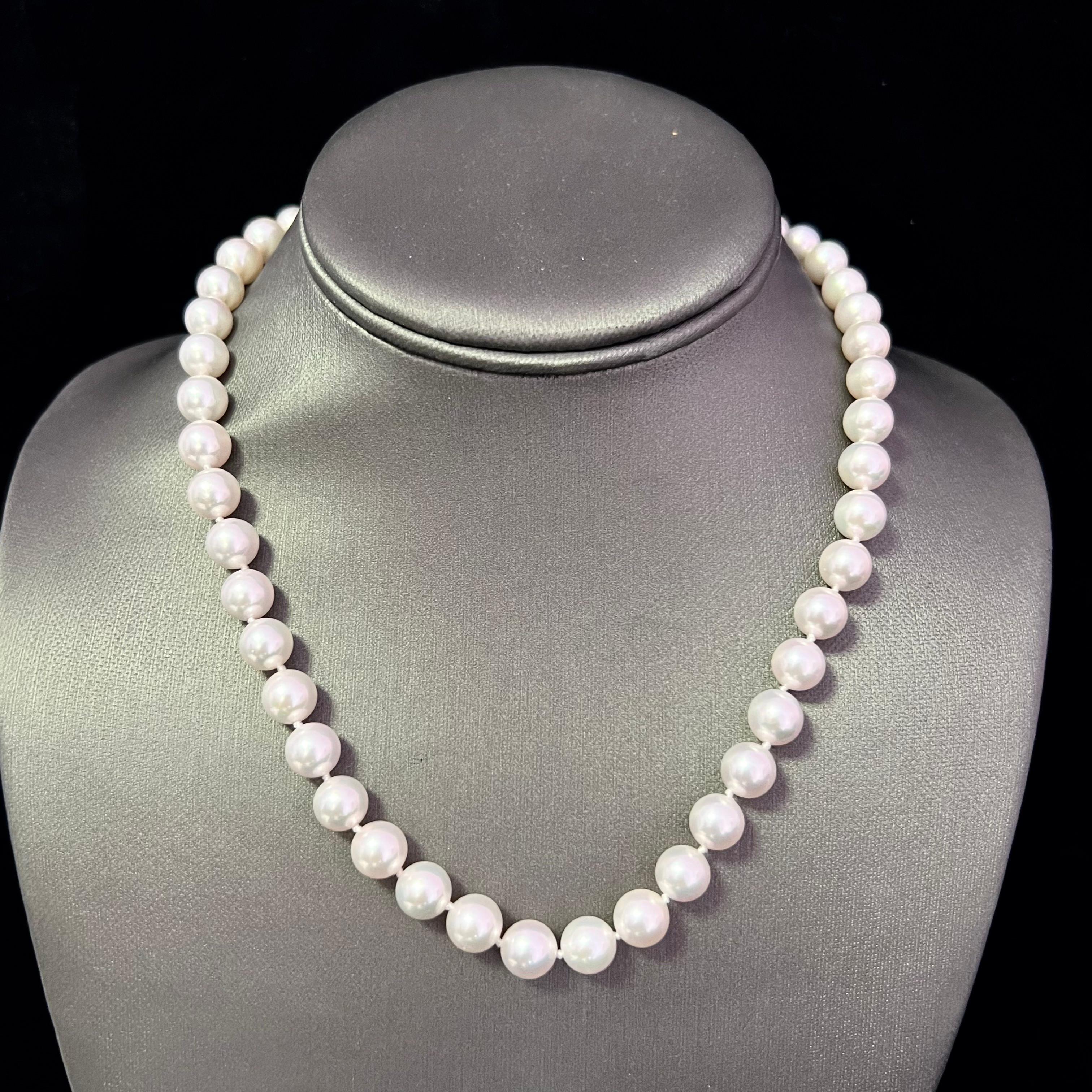 Round Cut Akoya Pearl Necklace with Diamond Clasp 17