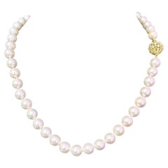 Akoya Pearl Necklace with Diamond Clasp 17" 14k Y Gold 8.5 mm Certified