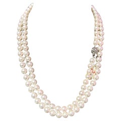Akoya Pearl Necklace with Diamond Clasp 37" 18k W Gold 7.5 mm Certified Akoya Pearl Necklace with Diamond Clasp 37" 18k W Gold 7.5 mm Certified