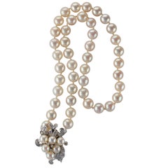 Vintage Akoya Pearl Necklace with Diamond Clasp Midcentury