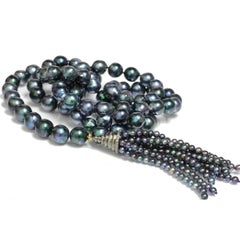 Akoya Pearl Opera Necklace with Tassel 10 - 9 MM AAA- Peacock