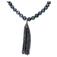 Akoya Pearl Opera Necklace with Tassel 10 - 9 MM AAA- Peacock