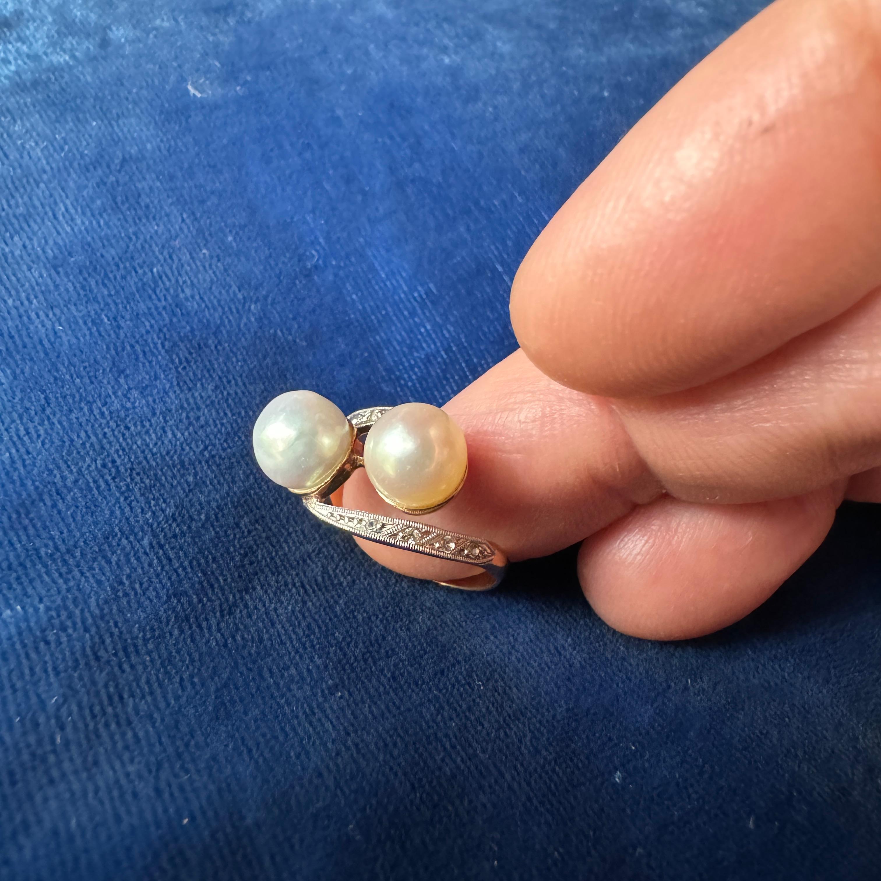 Anillo de Perlas Akoya, Eduardiano, 18K, Platino, Diamantes, Certificado GIA en venta 1