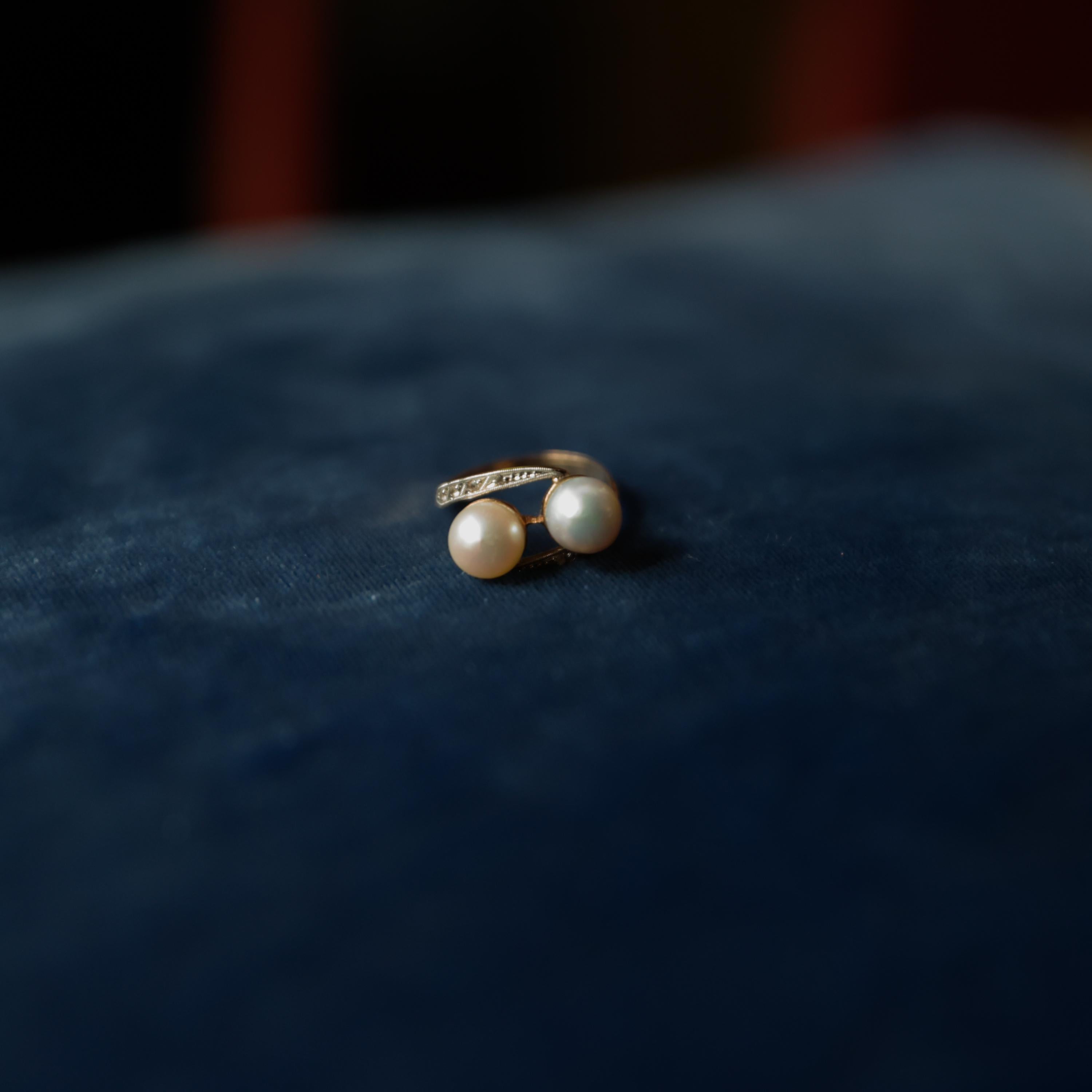 Anillo de Perlas Akoya, Eduardiano, 18K, Platino, Diamantes, Certificado GIA en venta 3