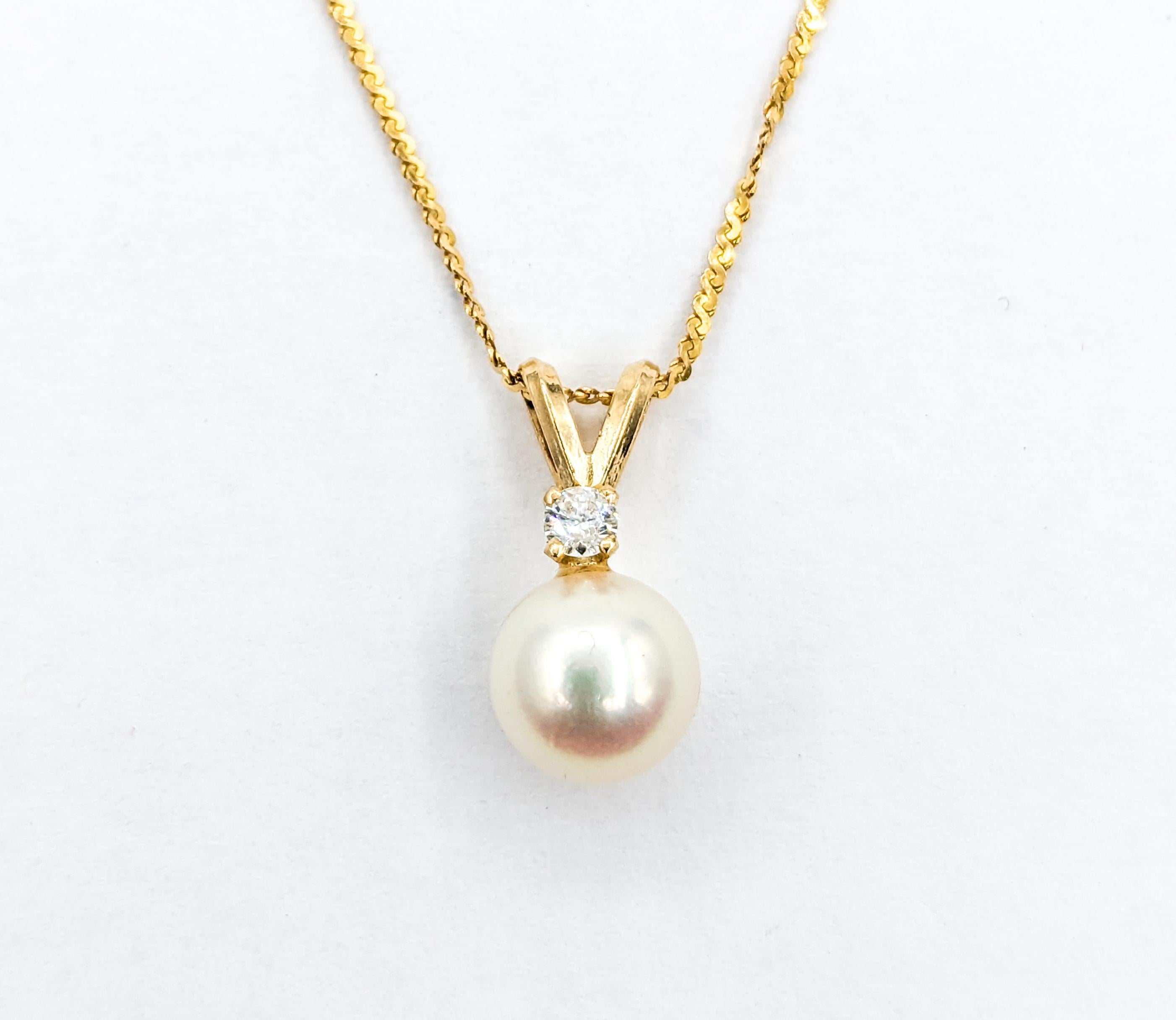 Akoya Perle & Runder Diamant Halskette Gelbgold 1