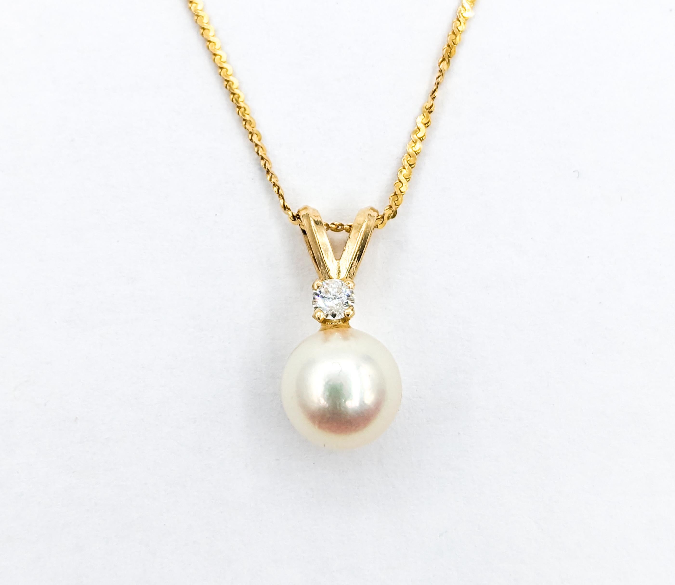 Akoya Pearl & Round Diamond Necklace Yellow Gold 1