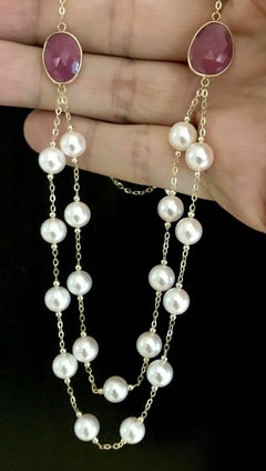 Akoya Pearl Ruby Necklace 14k Gold Certified