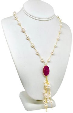 Akoya Pearl Ruby Necklace 14k Gold Italy Certified