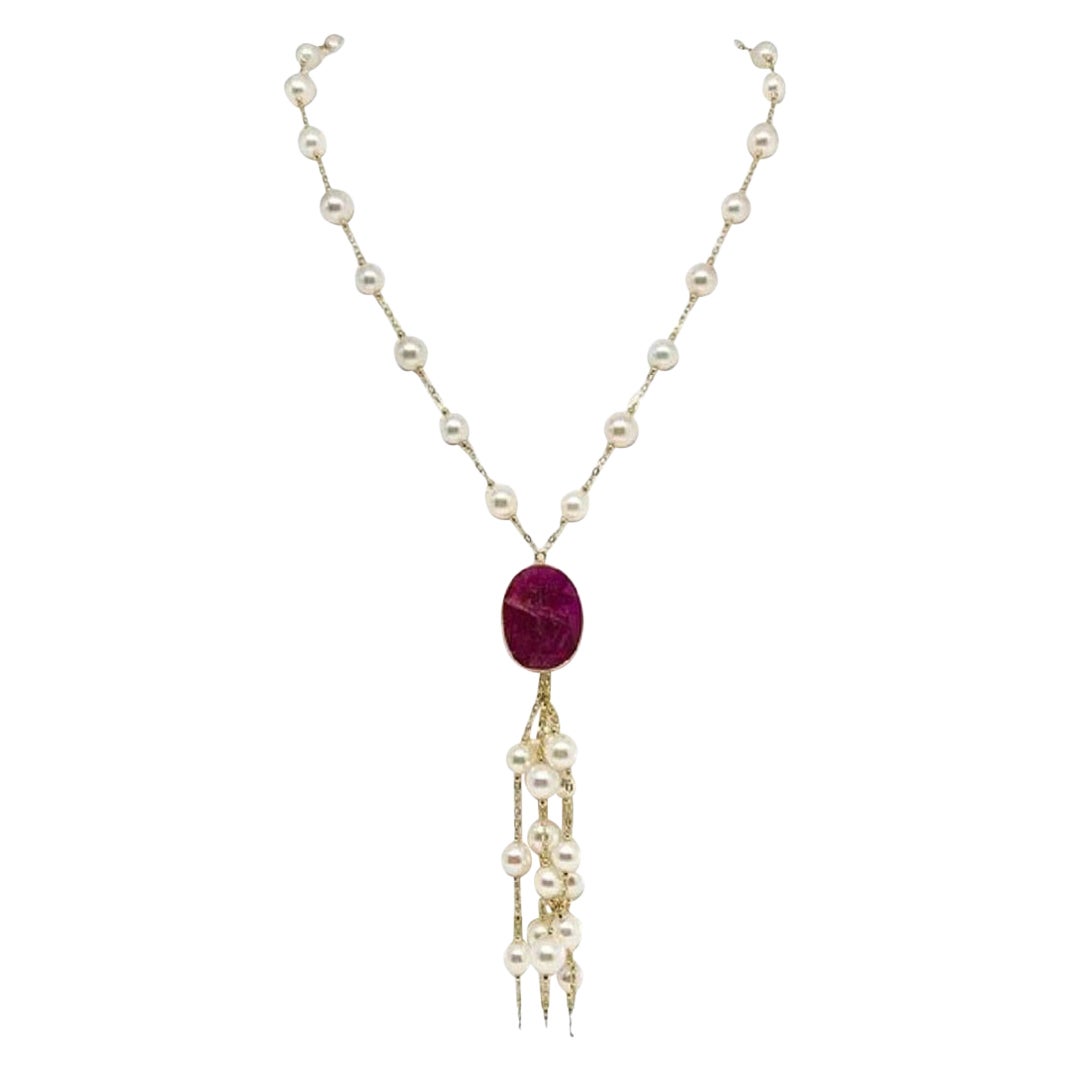 Collar Perla Akoya Rubí Oro 14k Italia Certificado