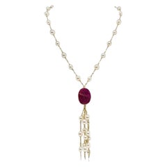 Collar Perla Akoya Rubí Oro 14k Italia Certificado