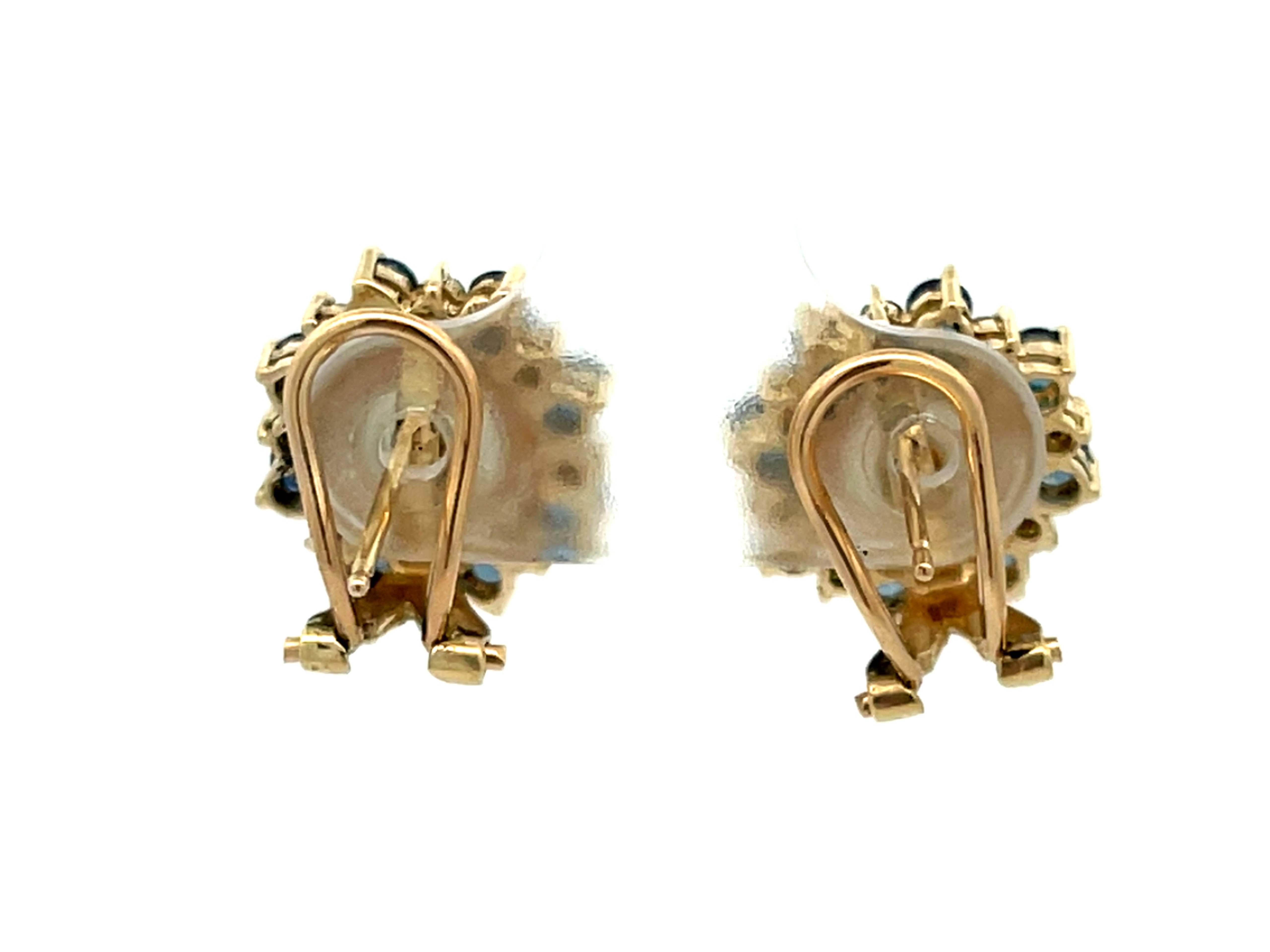 Akoya-Perlen-Saphir- und Diamant-Halo-Ohrringe 14K Gelbgold 1
