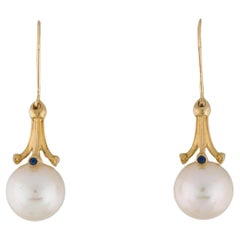 Akoya Pearl & Sapphire Earrings in 14K Yellow Gold with Lever back Gift 4 Women