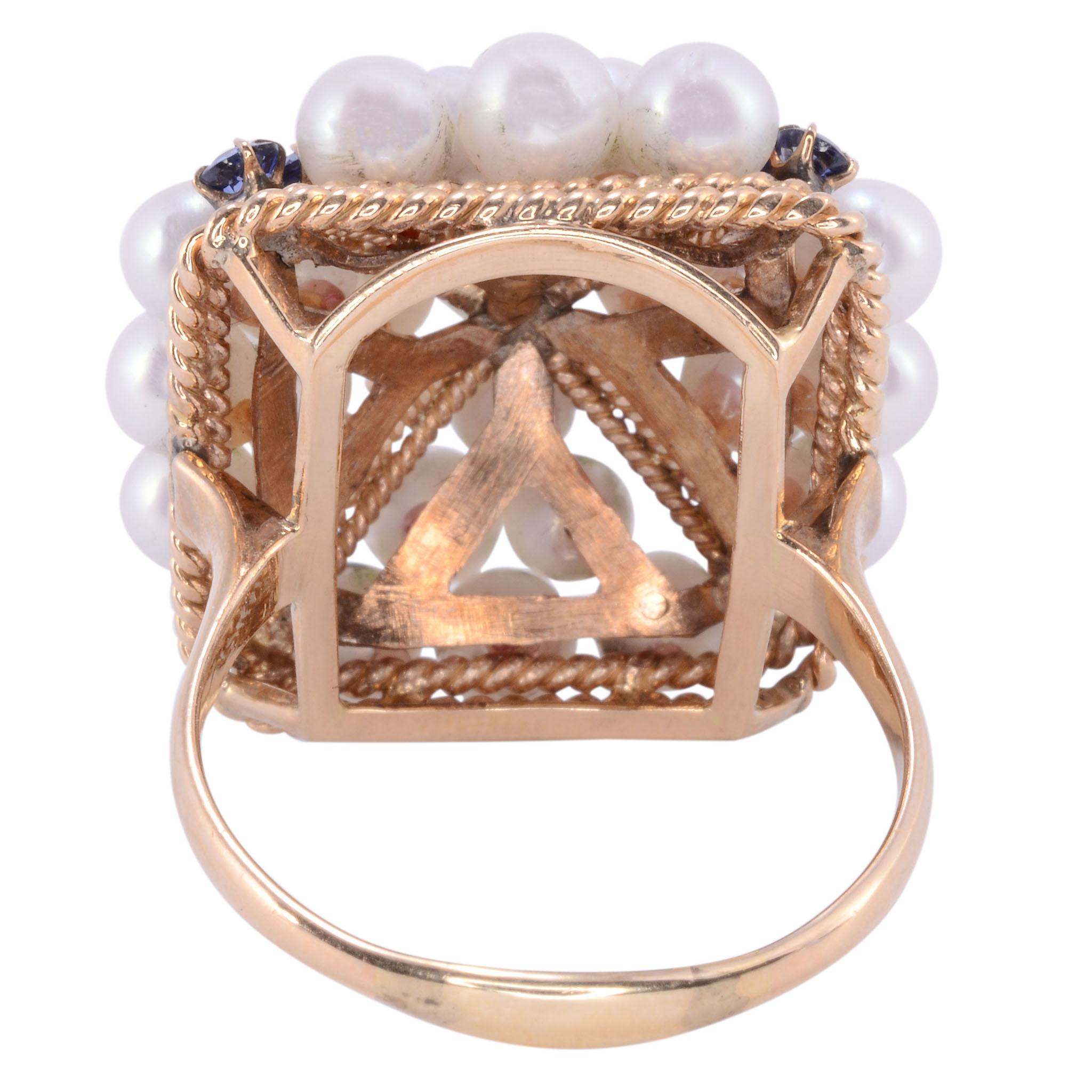 Round Cut Akoya Pearl & Sapphire Ring