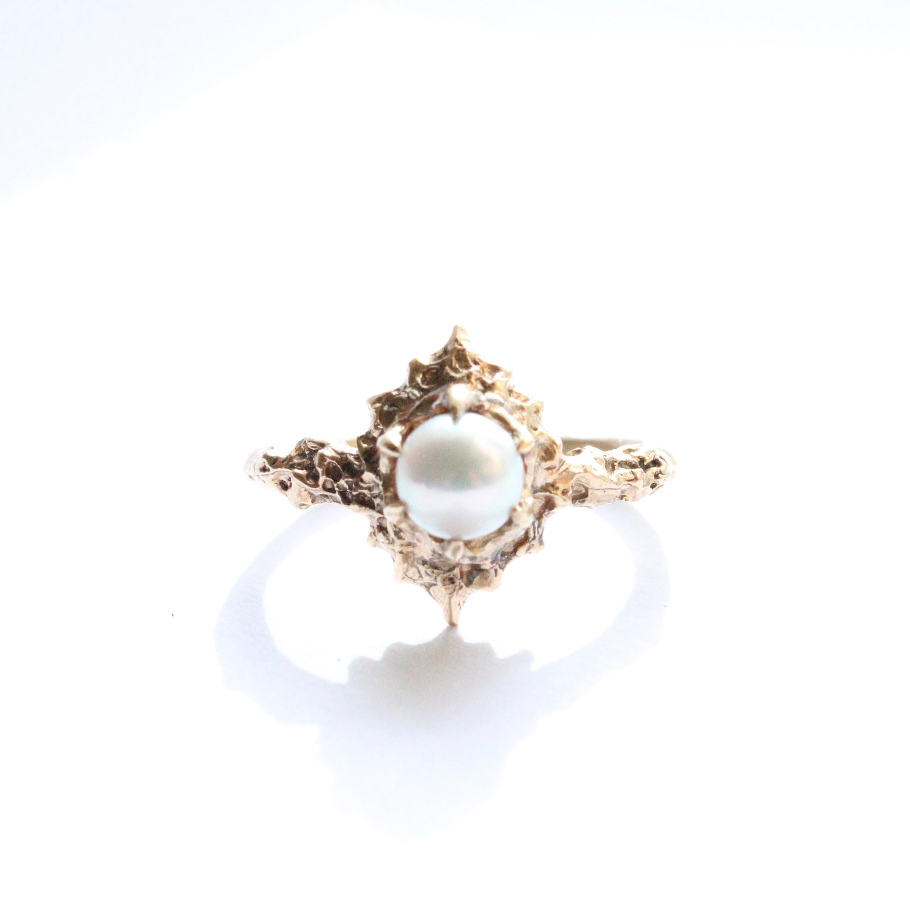 Artist Akoya Pearl Solitaire Ring in 14 Karat Yellow Gold For Sale