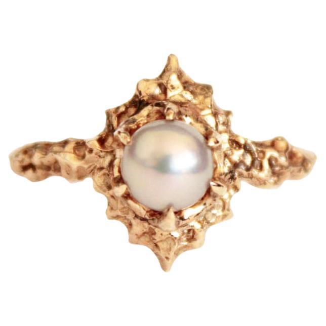 Akoya Pearl Solitaire Ring in 14 Karat Yellow Gold For Sale