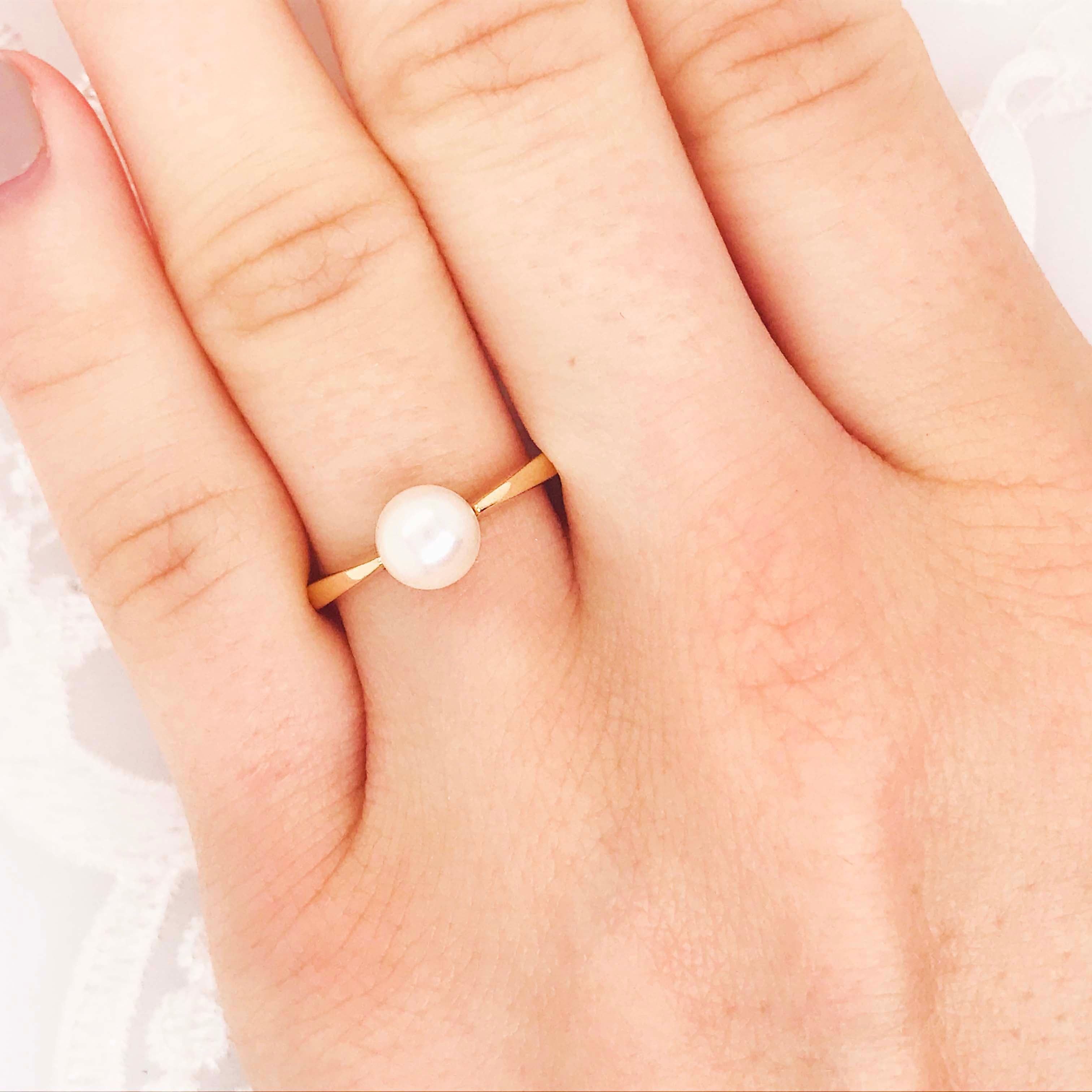 For Sale:  Akoya Pearl Solitaire Ring with Genuine Round Akoya Pearl in 14 Karat Gold 3