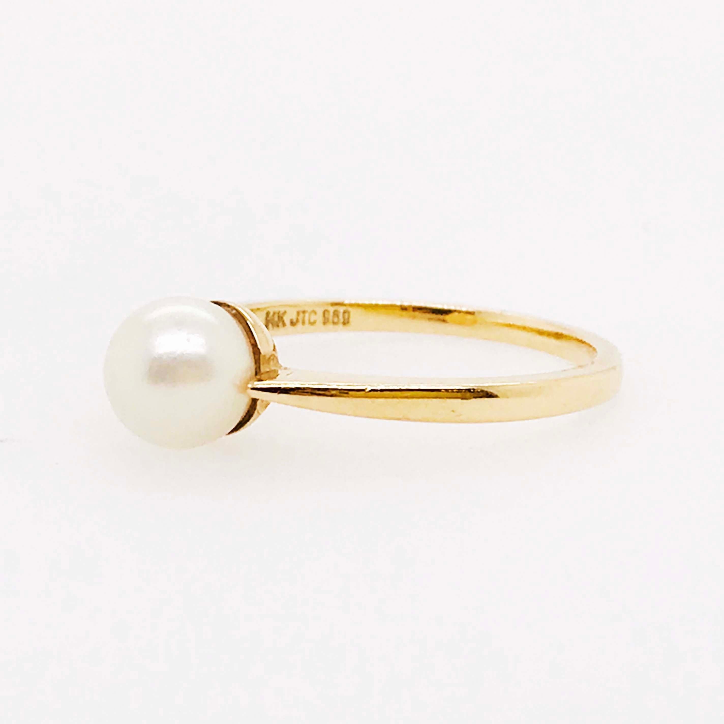 For Sale:  Akoya Pearl Solitaire Ring with Genuine Round Akoya Pearl in 14 Karat Gold 5