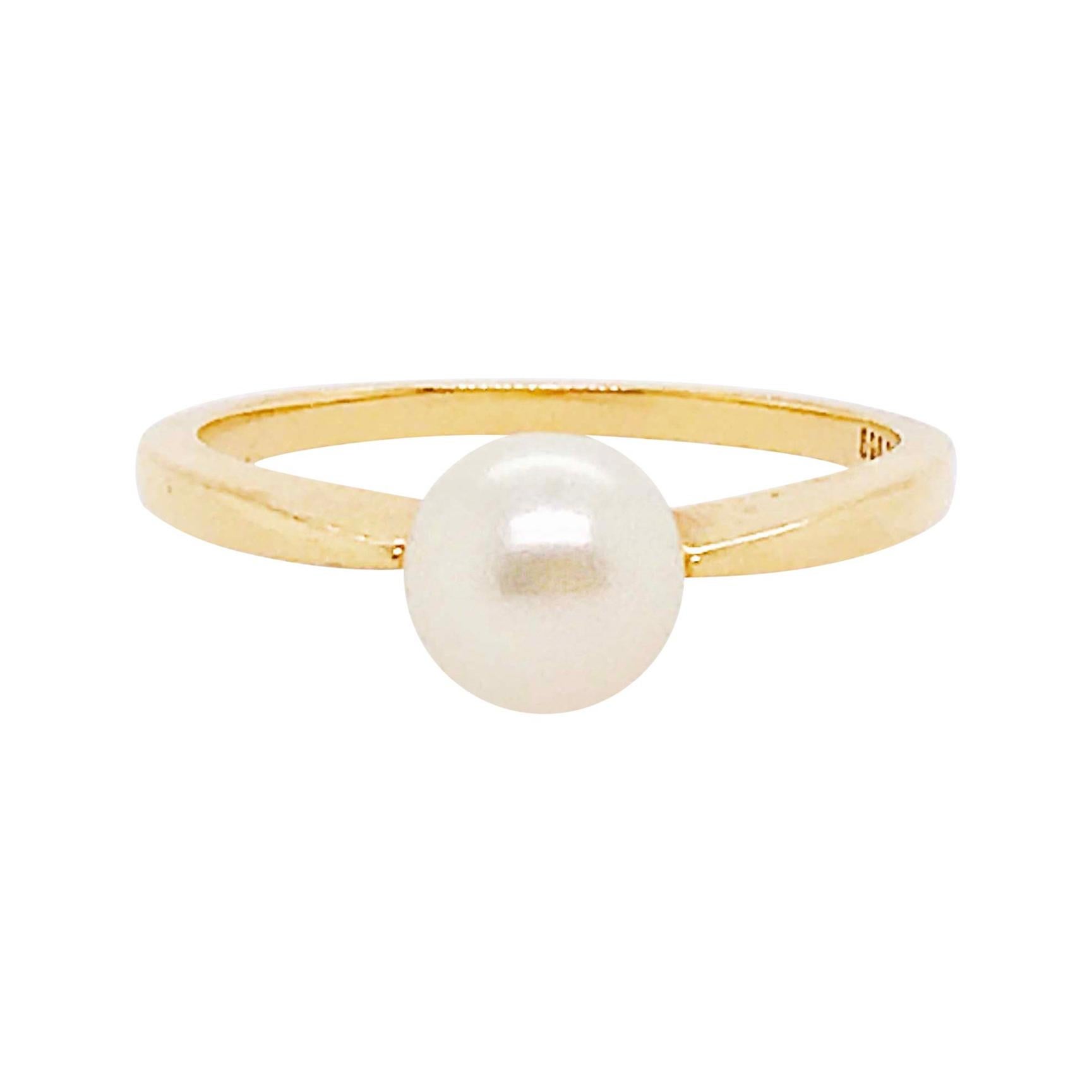 For Sale:  Akoya Pearl Solitaire Ring with Genuine Round Akoya Pearl in 14 Karat Gold