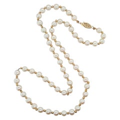 Akoya Pearl Strand Accented by 14 Karat Yellow Gold Beads Necklace