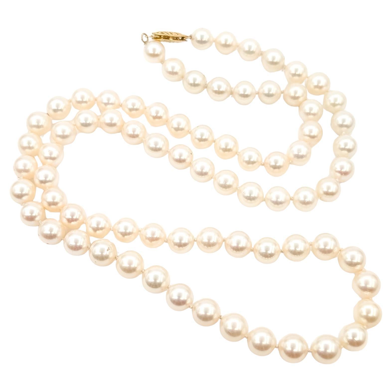 Akoya Pearl Strand Necklace in 14k Yellow Gold