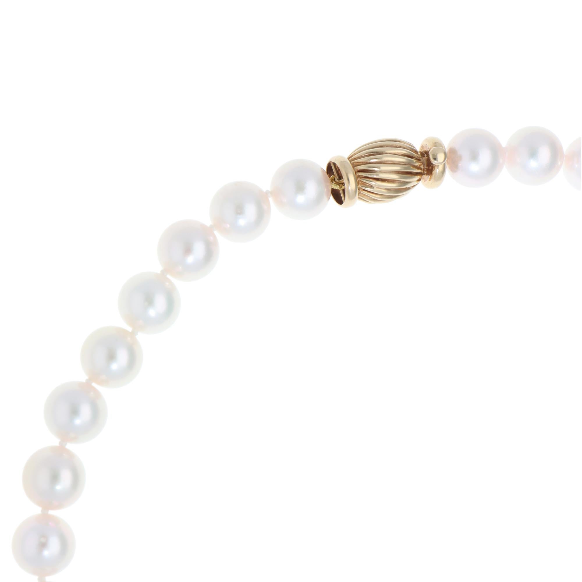 Bead Akoya Pearl Strand Necklace with Vintage Yellow Gold Clasp For Sale