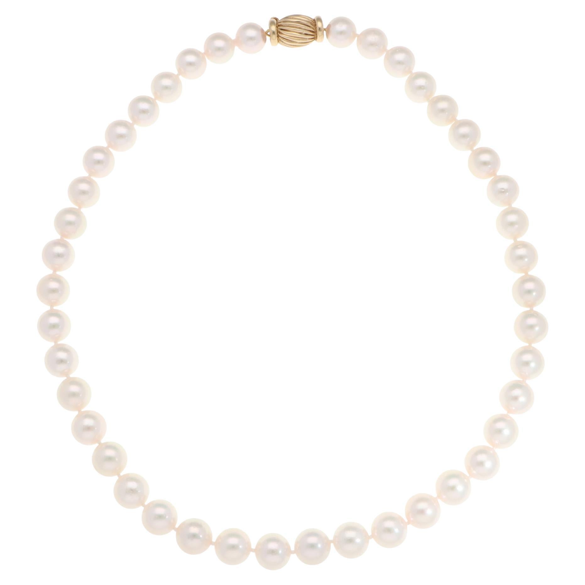Akoya Pearl Strand Necklace with Vintage Yellow Gold Clasp