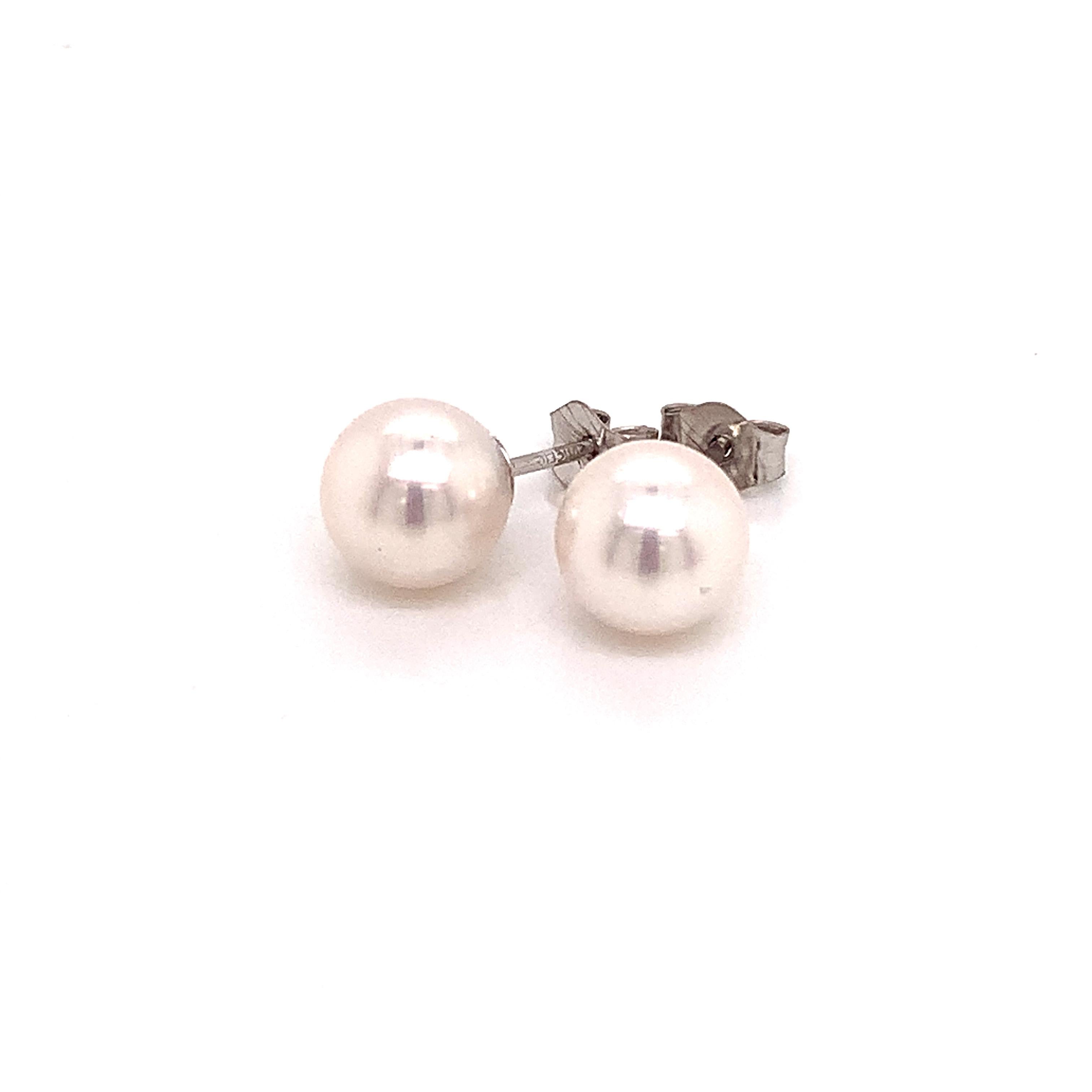 Akoya Pearl Stud Earrings 14k White Gold Certified In New Condition In Brooklyn, NY
