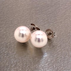 Akoya Pearl Stud Earrings 14k White Gold Certified