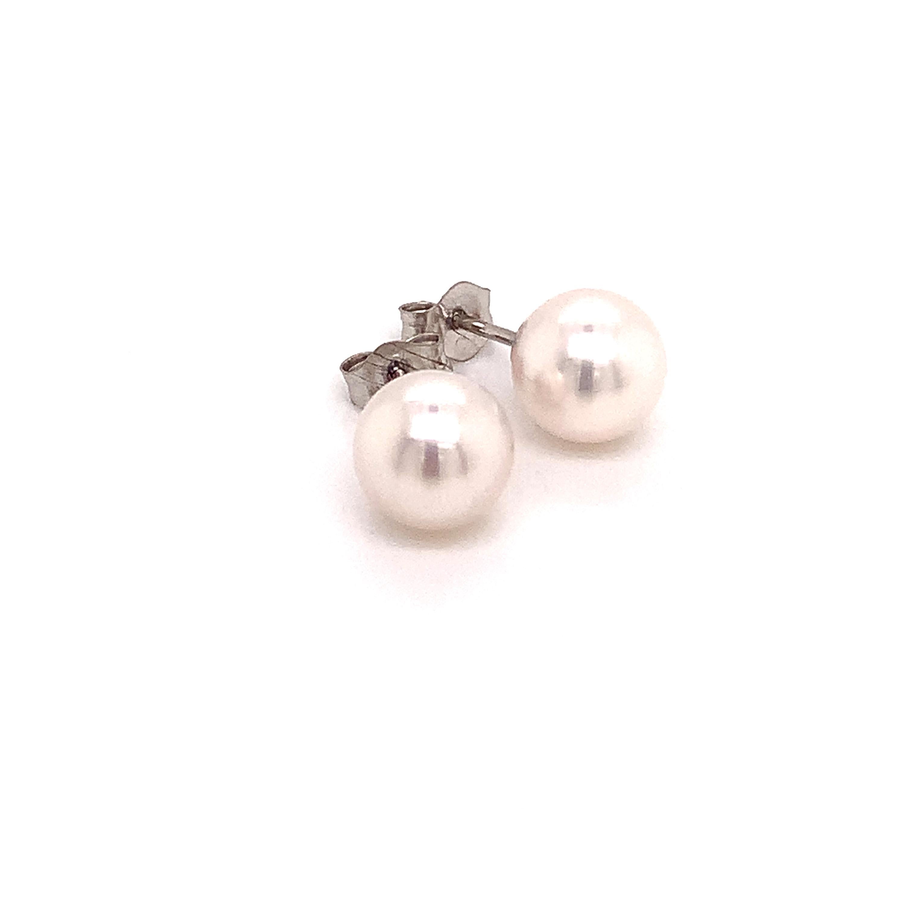 Akoya Pearl Stud Earrings 14k White Gold Certified For Sale 2