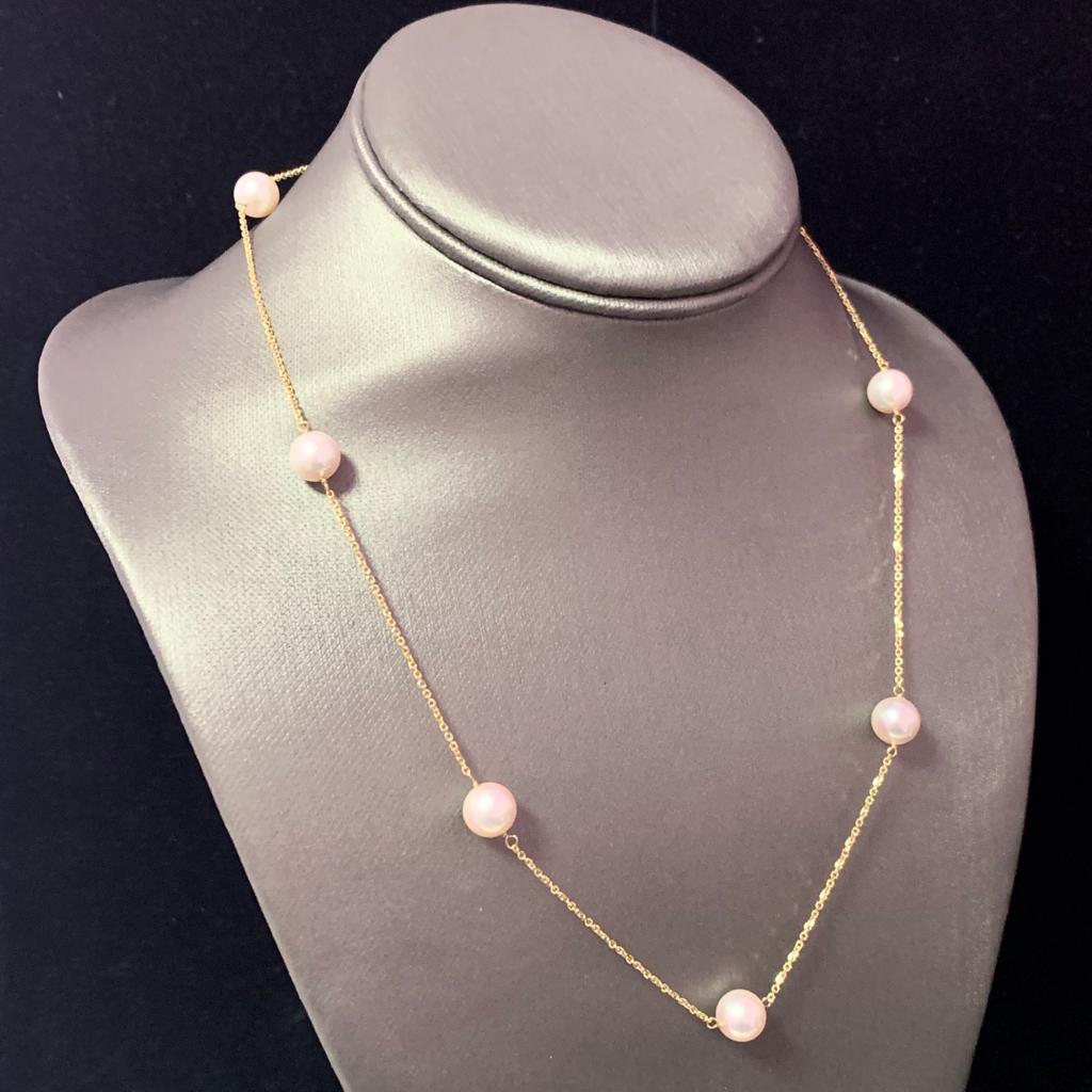 Akoya Pearl Tincup Necklace 14k Yellow Gold Certified In Excellent Condition For Sale In Brooklyn, NY