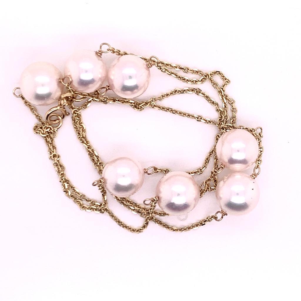 Akoya Pearl Tincup Necklace 14k Yellow Gold Certified For Sale 1