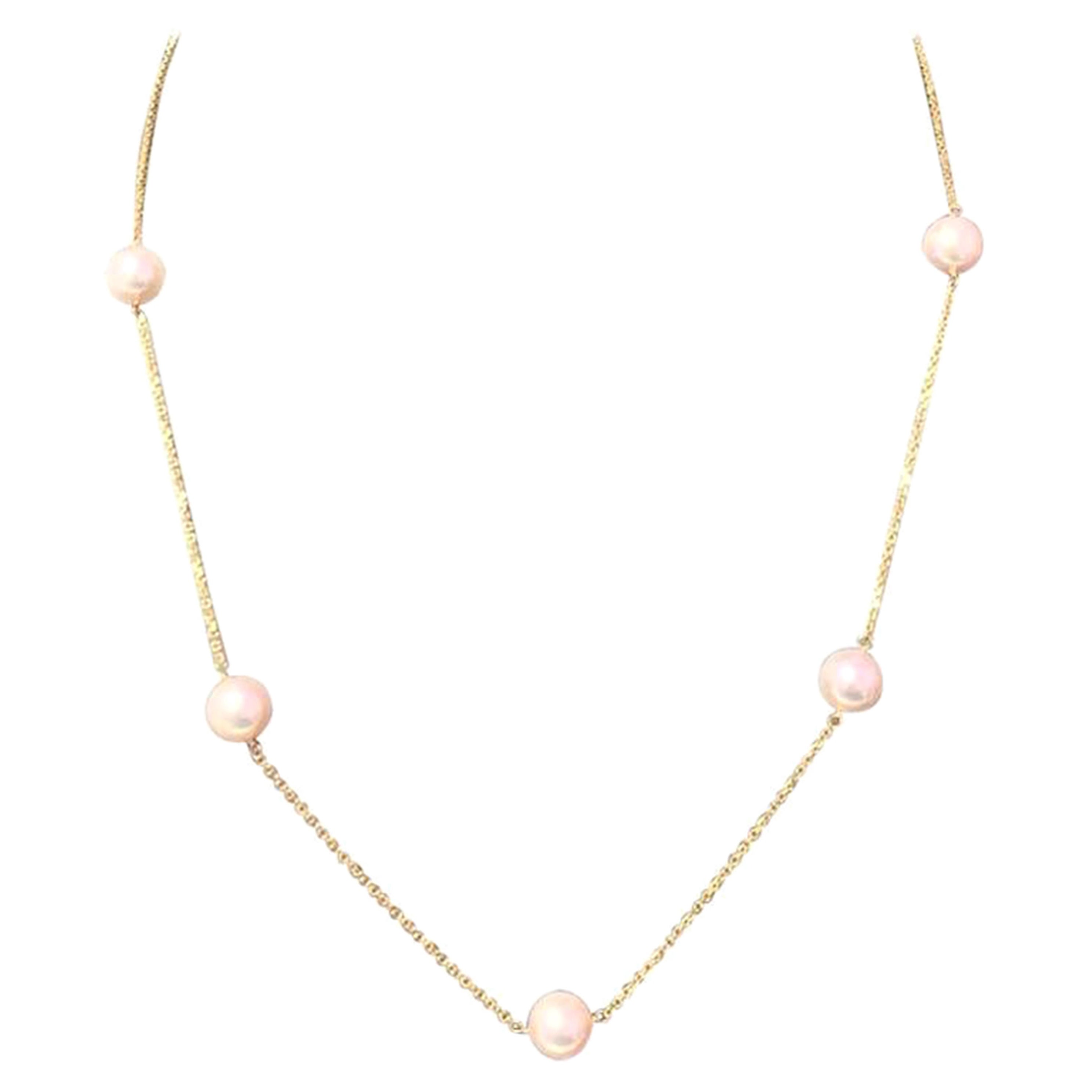 Collar Tincup de Perlas Akoya Oro Amarillo 14k Certificado en venta