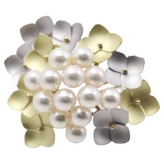 Akoya Pearl Two-Tone Gold Floral Pendant Brooch