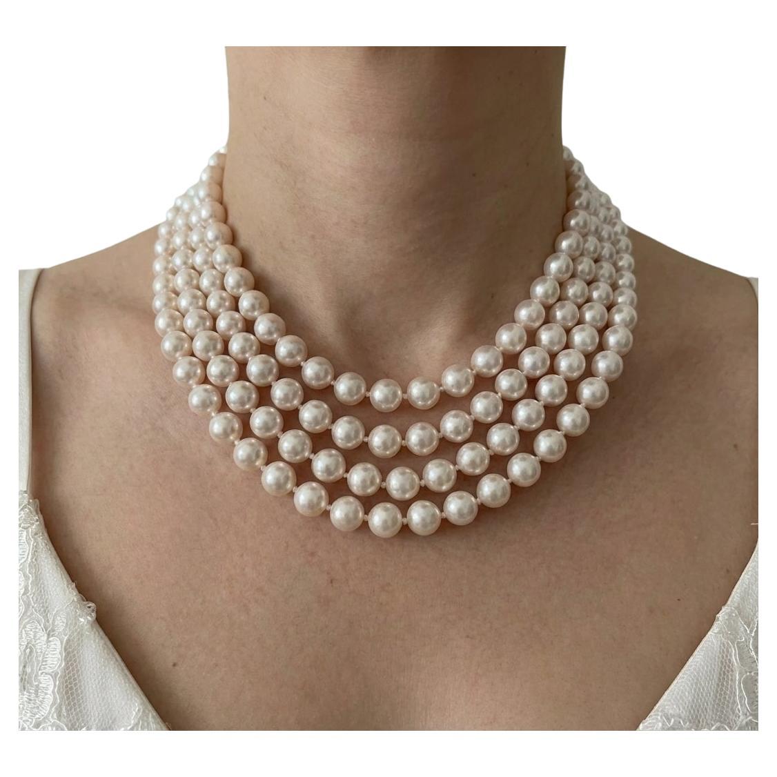 Akoya Pearls AAA+ Quality Four Strand Necklace For Sale