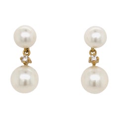 Akoya Pearls and Diamonds on Yellow Gold 18 Karat Stud Earrings