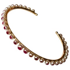 Akoya Pearls and Rubies 18K Rose Gold thin Bracelet by Frederique Berman