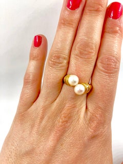 Akoya Pearls Diamonds Gold Bypass Ring