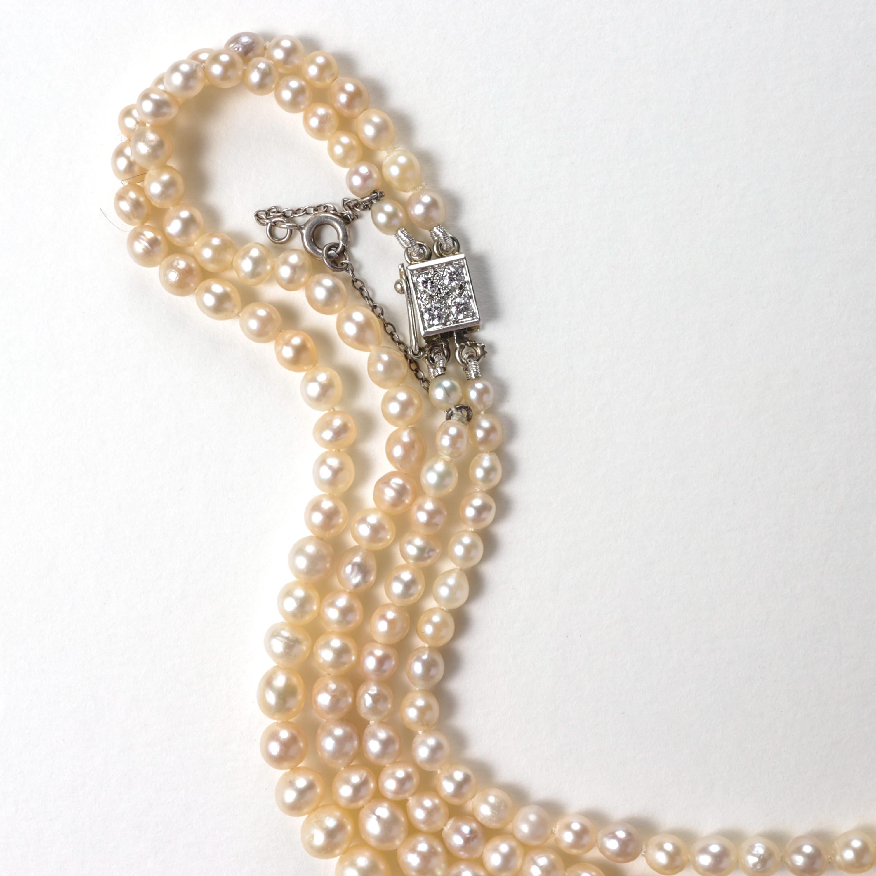 Akoya Pearls, Double Strand, Diamond Clasp, French Art Deco; GIA Cert, 16