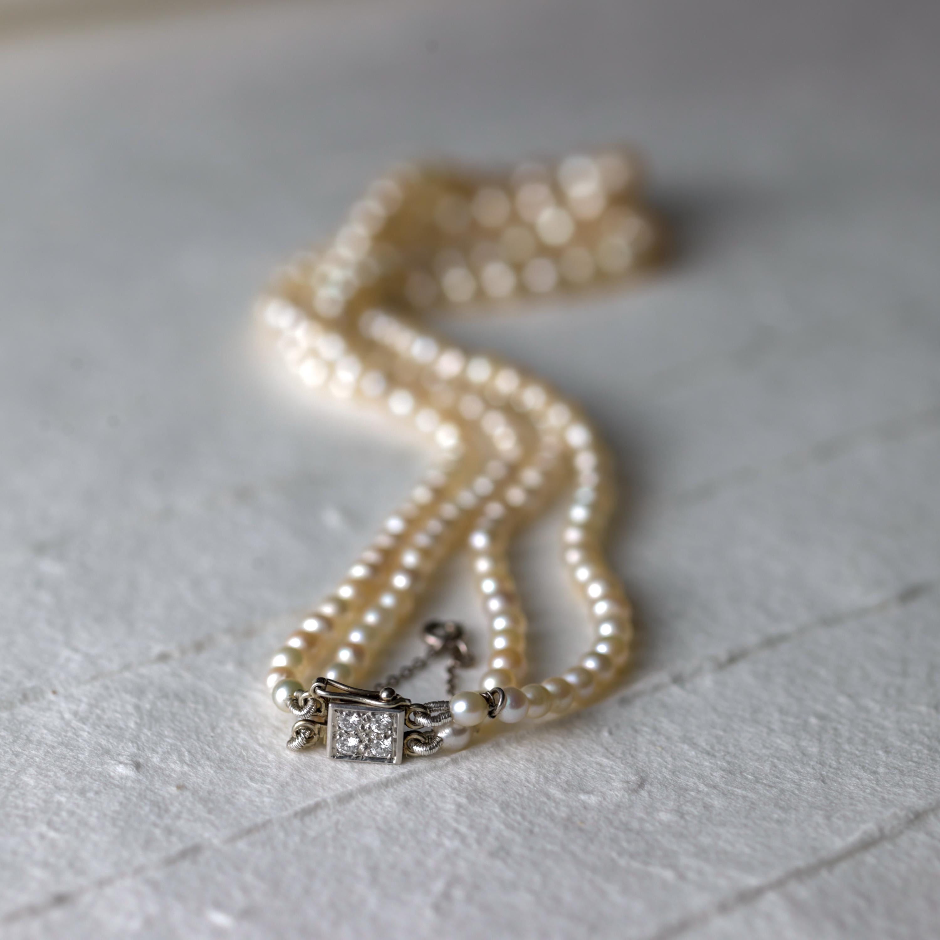 Akoya Pearls, Double Strand, Diamond Clasp, French Art Deco; GIA Cert, 16