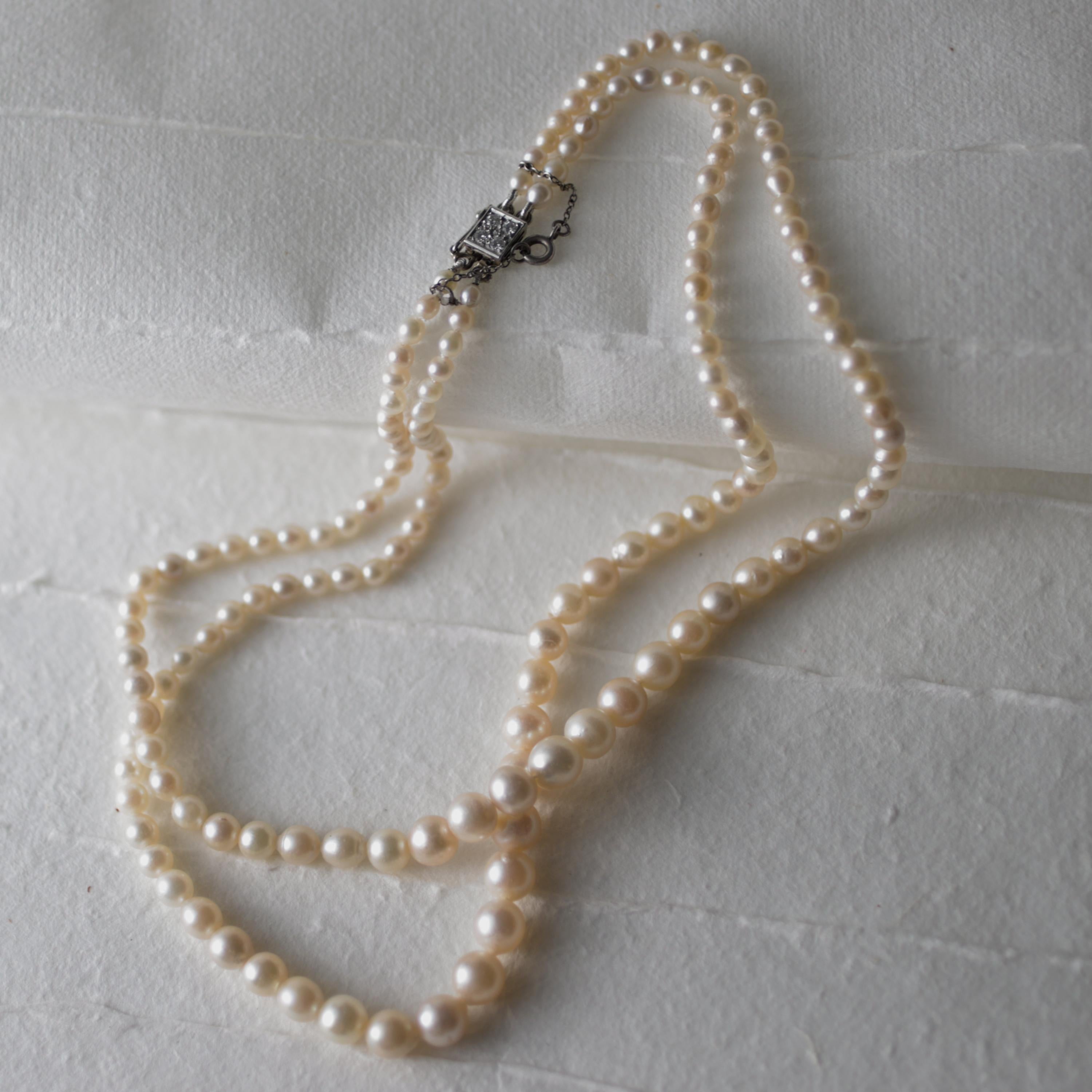 Akoya Pearls, Double Strand, Diamond Clasp, French Art Deco; GIA Cert, 16