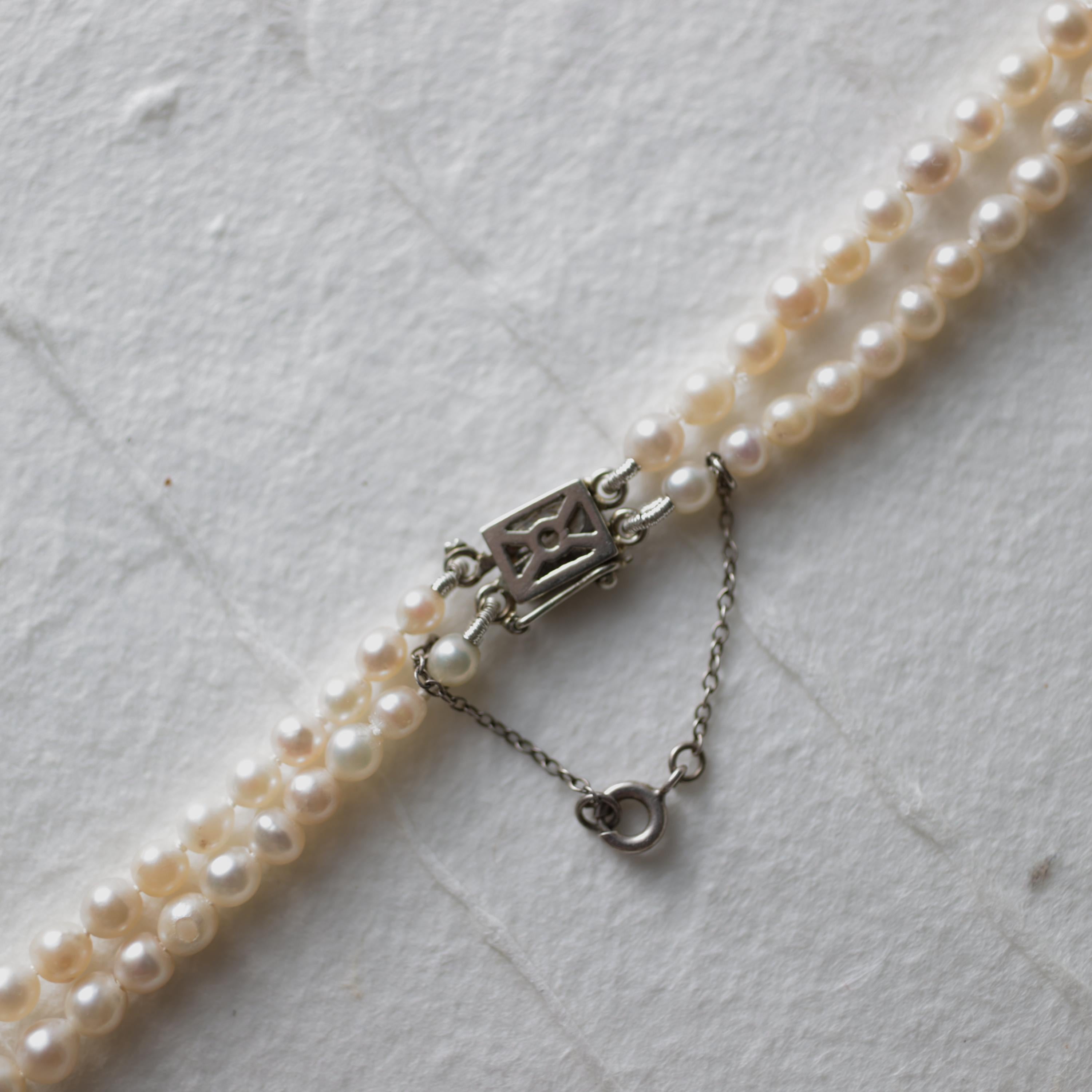 Akoya Pearls, Double Strand, Diamond Clasp, French Art Deco; GIA Cert, 16