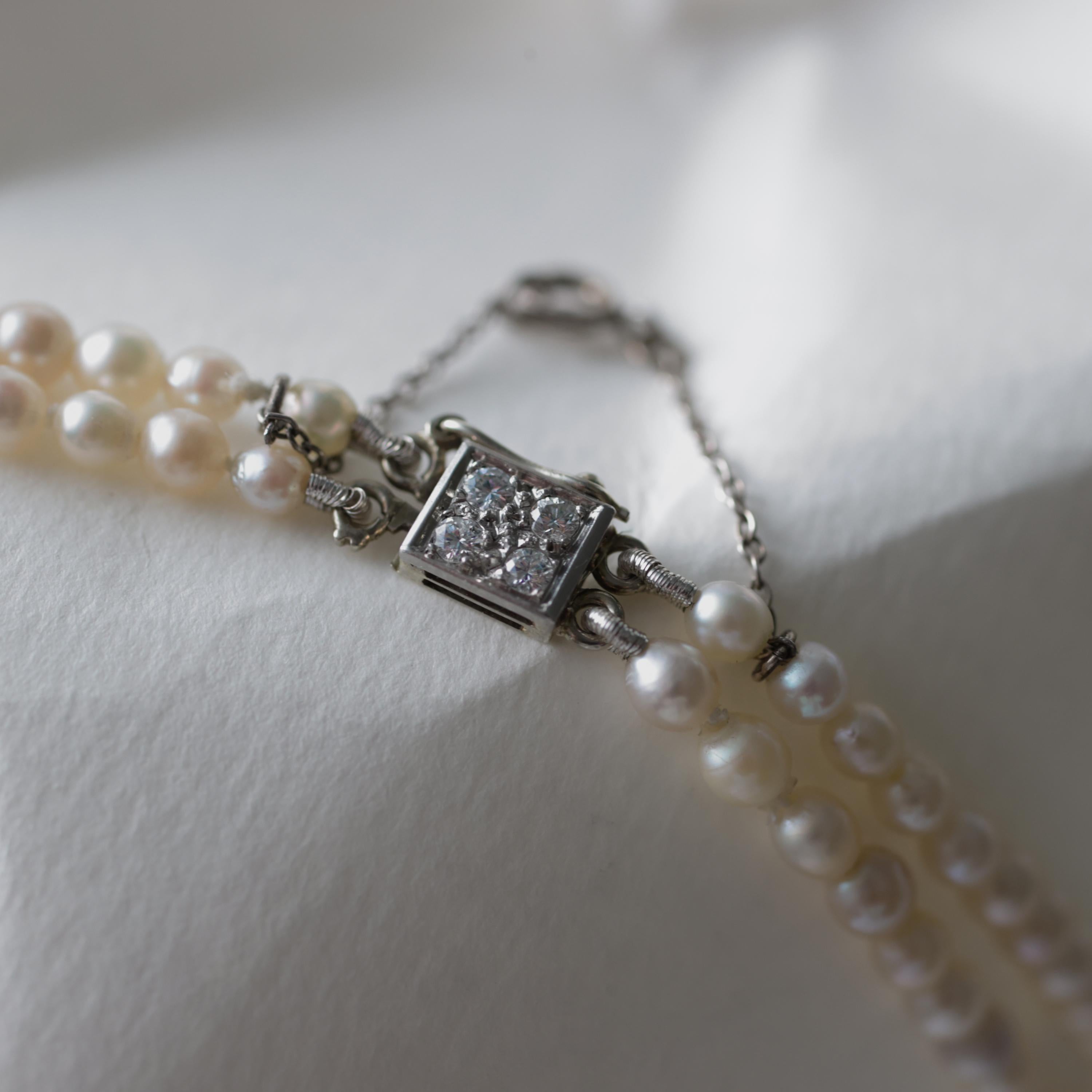 Akoya Pearls, Double Strand, Diamond Clasp, French Art Deco; GIA Cert, 16