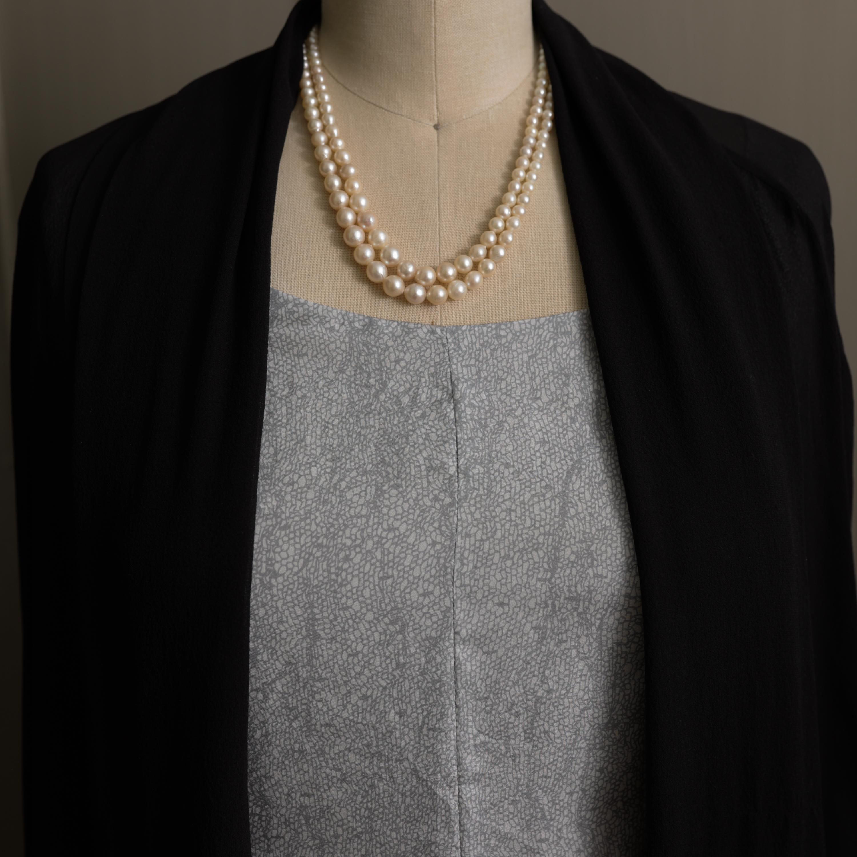 Akoya Pearls, Double Strand, Diamond Clasp, French Art Deco; GIA Cert, 16