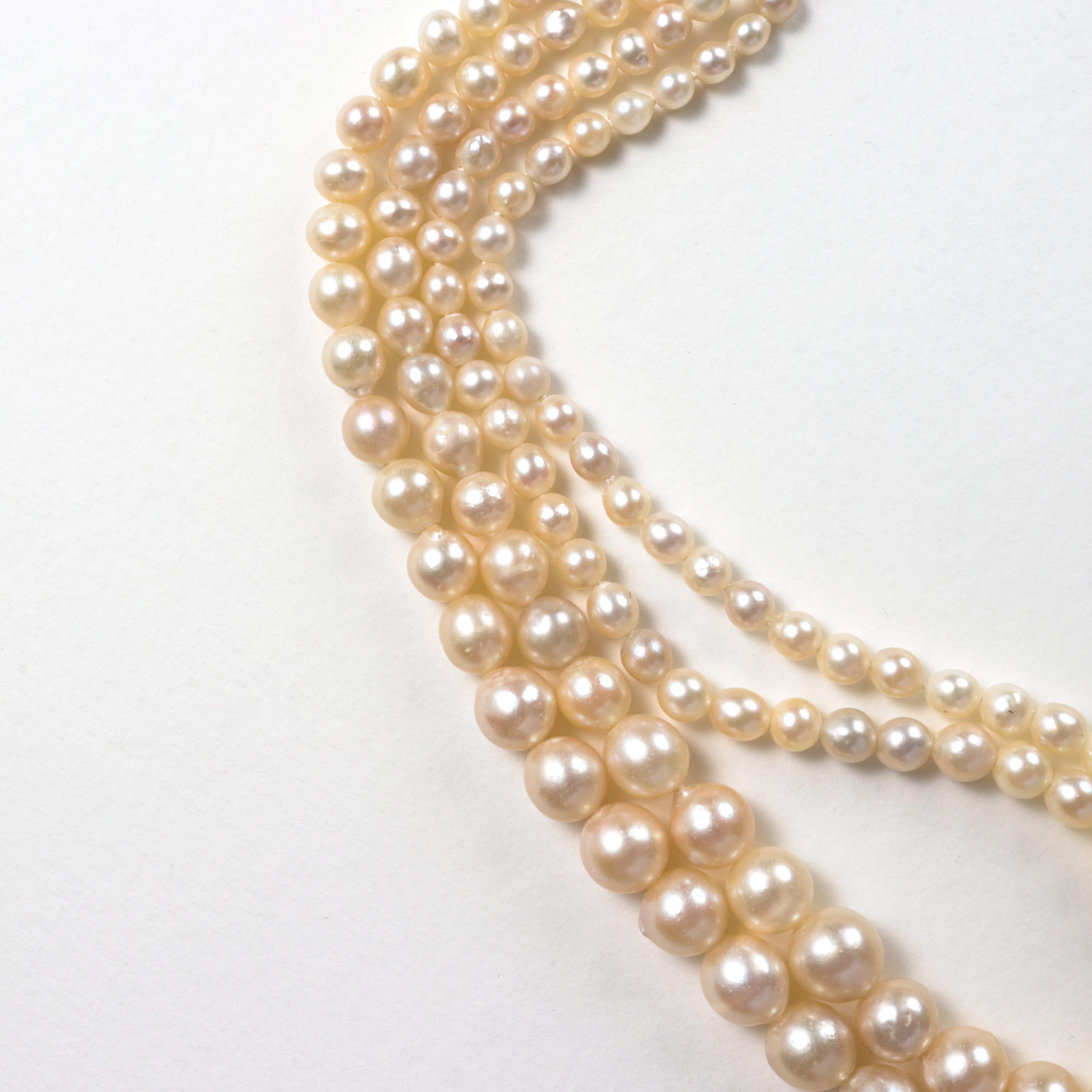 Women's or Men's Akoya Pearls, Double Strand, Diamond Clasp, French Art Deco; GIA Cert, 16