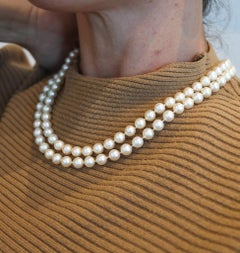 AKOYA PEARLS Gia Certified Double Strand Necklace In 14Kt Gold With Diamonds