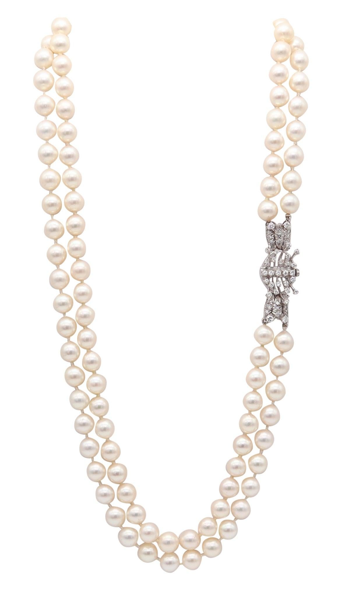 AKOYA PEARLS Gia zertifizierte doppelreihige Halskette aus 14 Karat Gold mit Diamanten