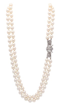 AKOYA PEARLS Gia Certified Double Strand Necklace In 14Kt Gold With Diamonds