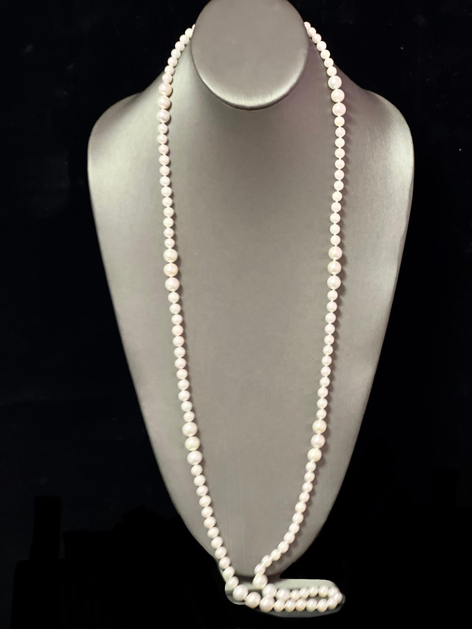 Round Cut Akoya Pearls Necklace 14k Y Gold Ball Clasp Certified For Sale