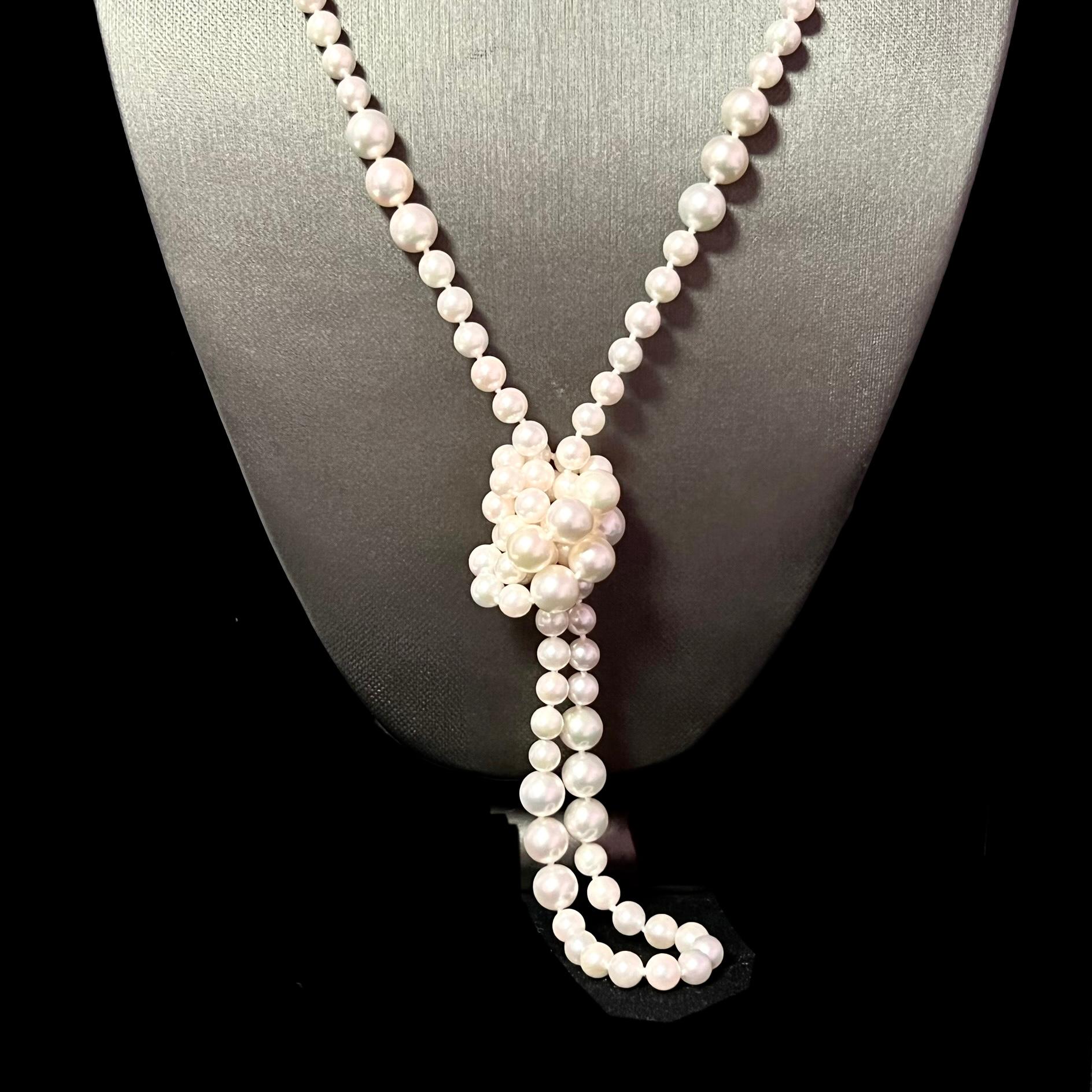 Akoya Pearls Necklace 14k Y Gold Ball Clasp Certified In New Condition For Sale In Brooklyn, NY