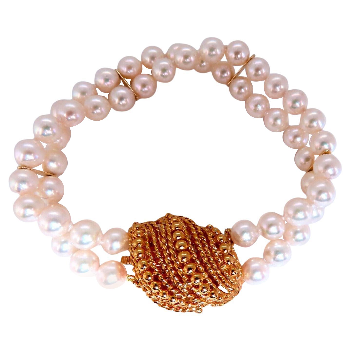 Akoya-Perlen, doppelsträngiges Armband, 14-Karat-Muschelverschluss* im Angebot